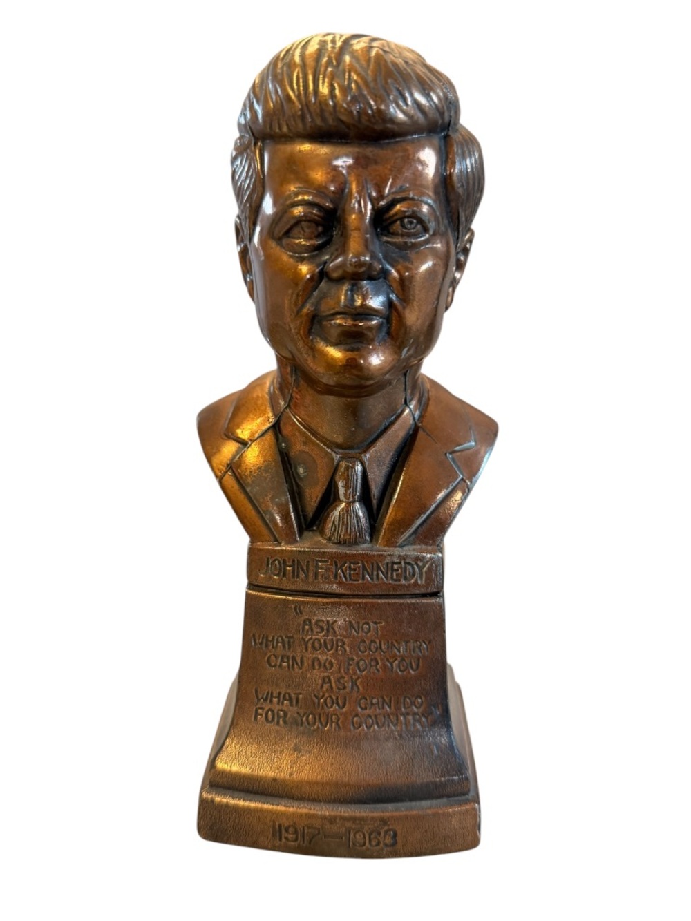 Vintage John F. Kennedy Bust Statue - copper / bronze plated finish